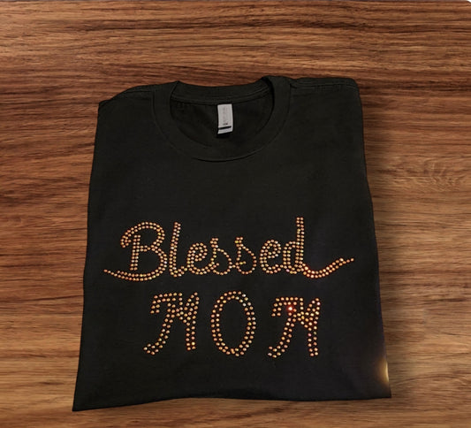 Blessed mom Gold colored Rhinestones