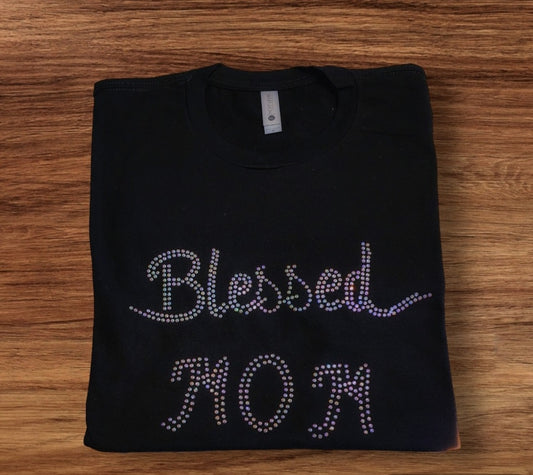 Blessed mom Rhinestones Tee